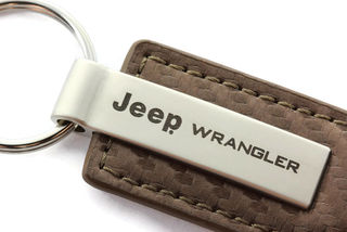 Jeep Wrangler Brown Carbon Fiber Leather Authentic Logo Key Ring - Click Image to Close